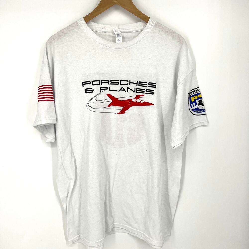 Porsches & Planes PCA Chicago Region Code 1 Aviation T Shirt Jerzees Size XL